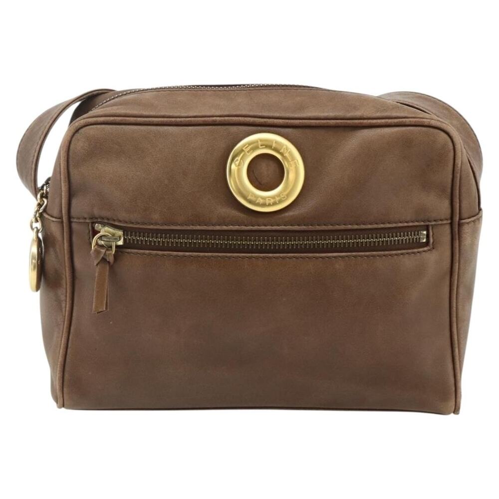 Celine Leather Circle Shoulder Bag Brown